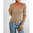 thumbnail image 3 of FreshPretty Fall Sweaters for Women Lightweight Long Sleeve Henley Shirts Button Up Knit Basic Slim Fit Going Out Tops, 3 of 7