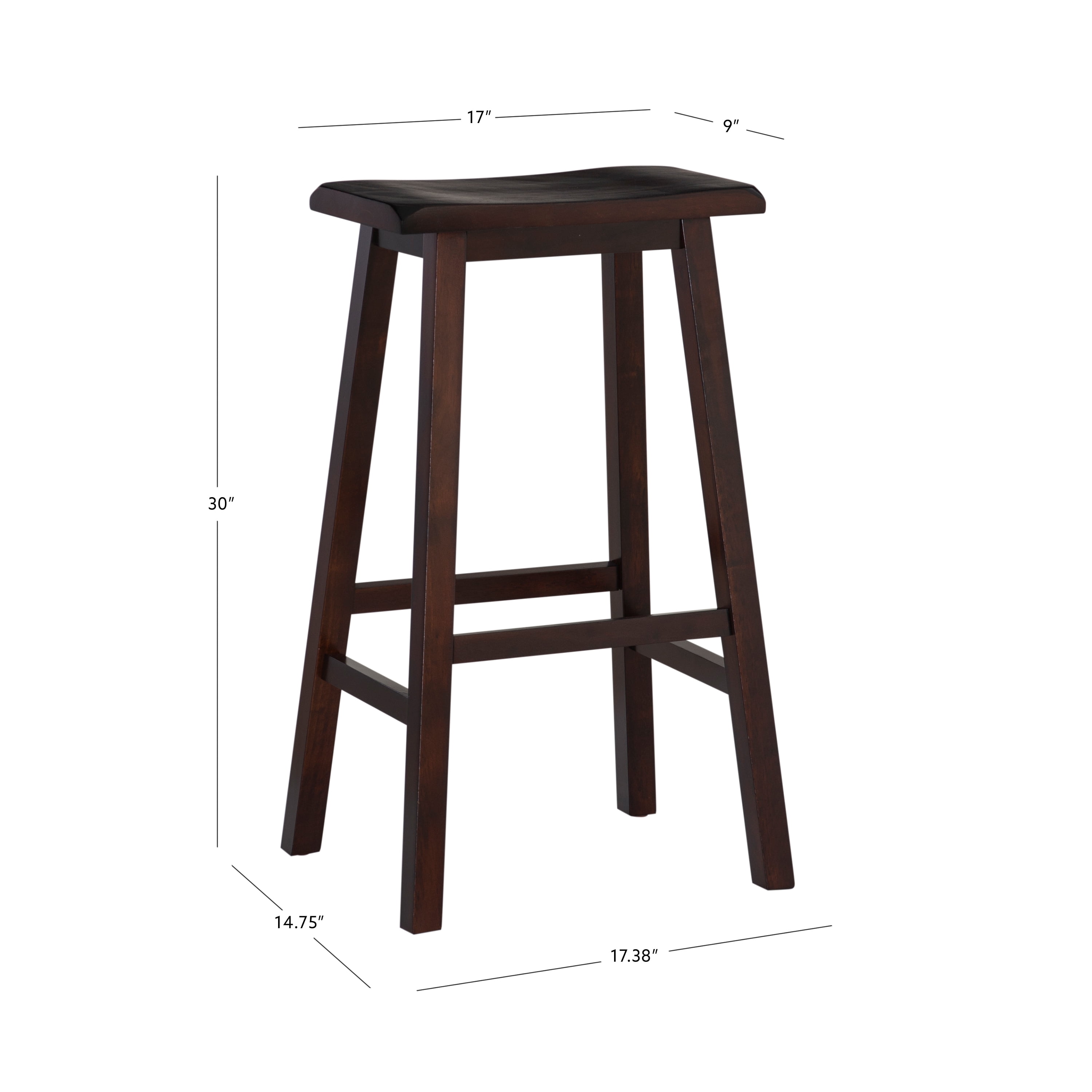 Linon Rickard Backless 30" Saddle Seat Bar Stool, Dark Brown Finish