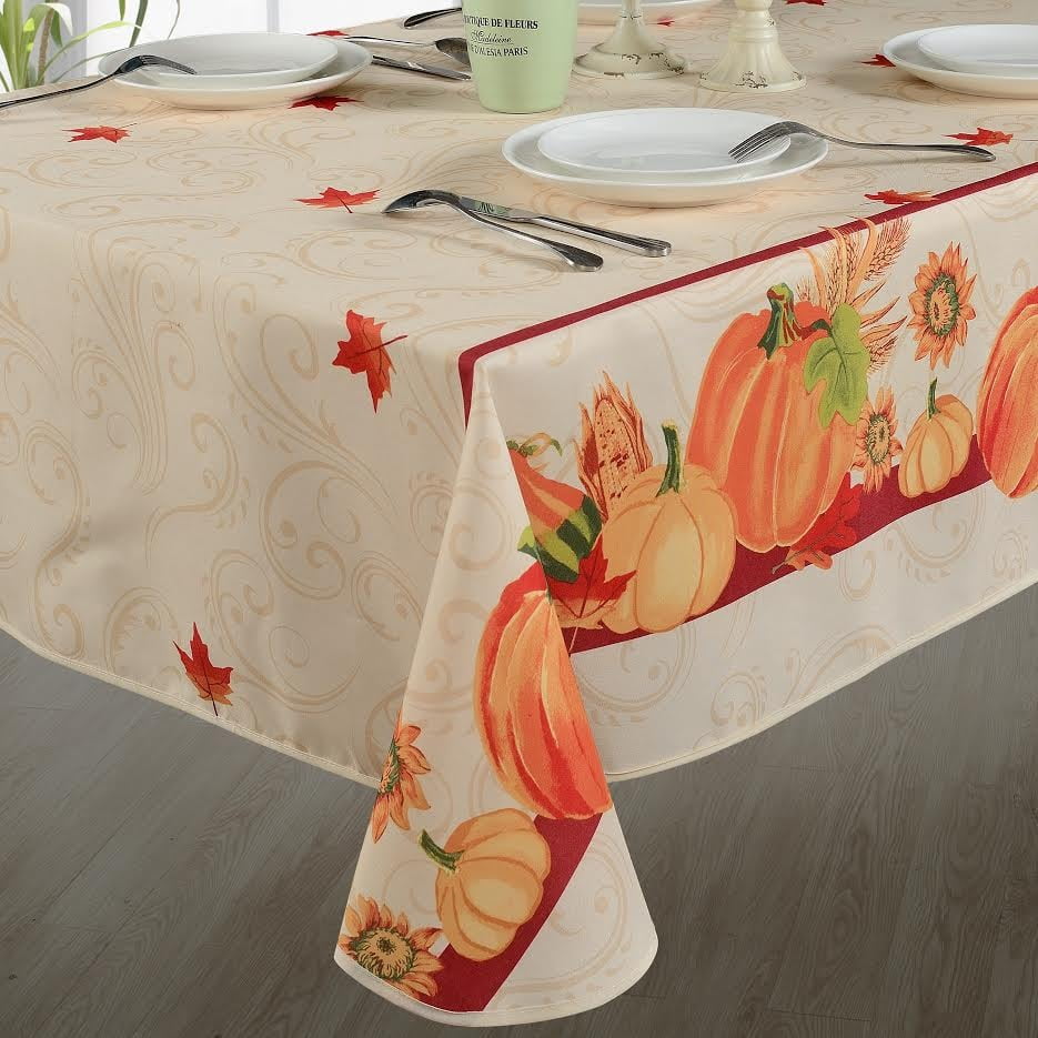 Fall Harvest Autumn Leaves With Pumpkins And Corn Print Tablecloths