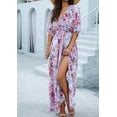 thumbnail image 5 of Women Half Sleeve Wrap V Neck Chiffon Floral Casual Maxi Dress Spring Summer Wedding Guest Dresses for Women Pink L, 5 of 9