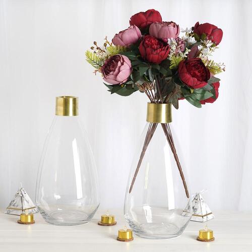 Pack of 2 14" Clear Glass Flower Vase with Gold Metal Top