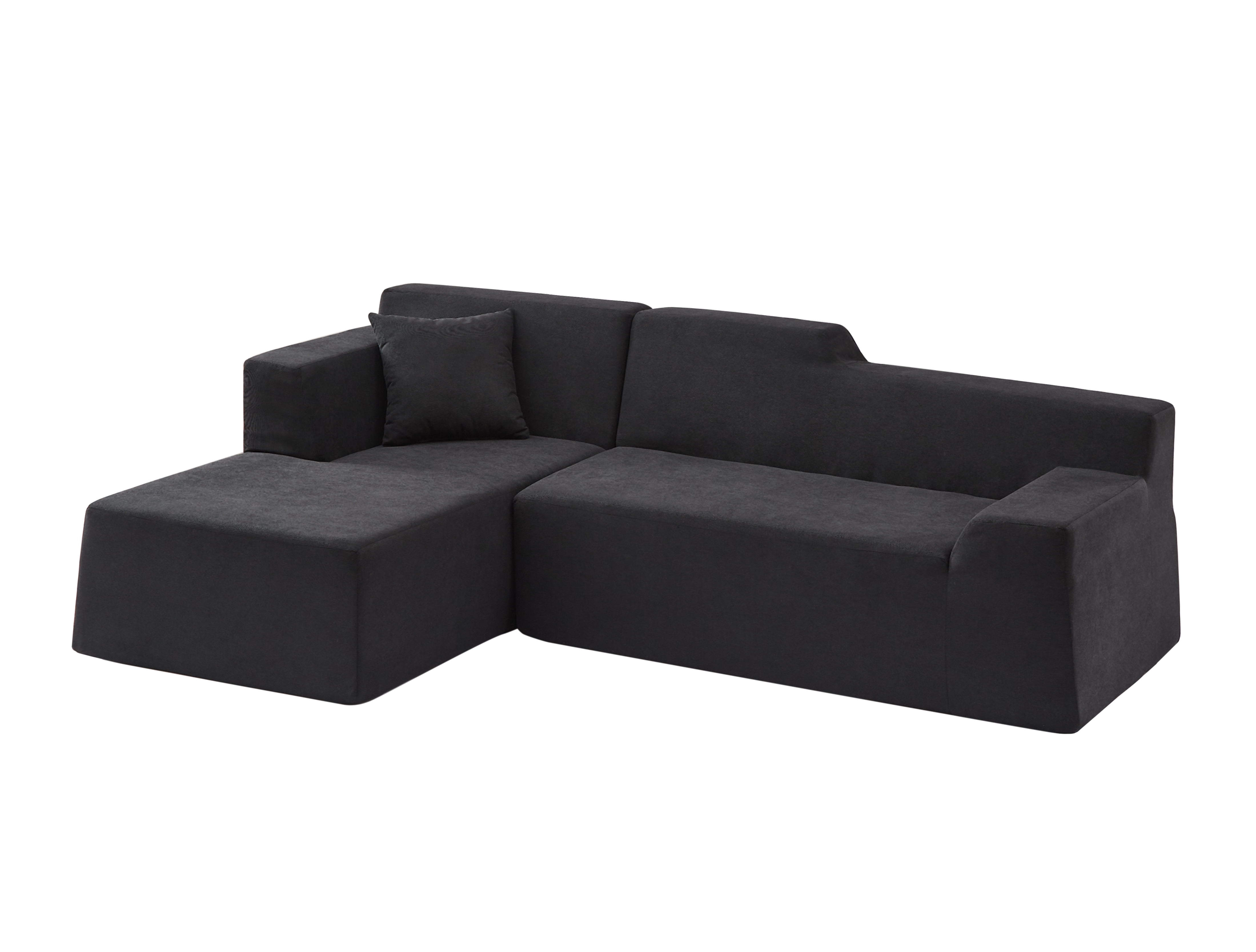 L-Shaped Sofa, Sectional Sofa, High Back Sofa&nbsp;Modern Corduroy Design with Thickened Backrest, Space-Saving Couch for Living Room, Black, 96.46 Inch