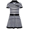 thumbnail image 3 of iiniim Striped Dress Halloween Costume V Neck Short Sleeve Kids Button Ruffled A-line Skirt White Black 10, 3 of 7