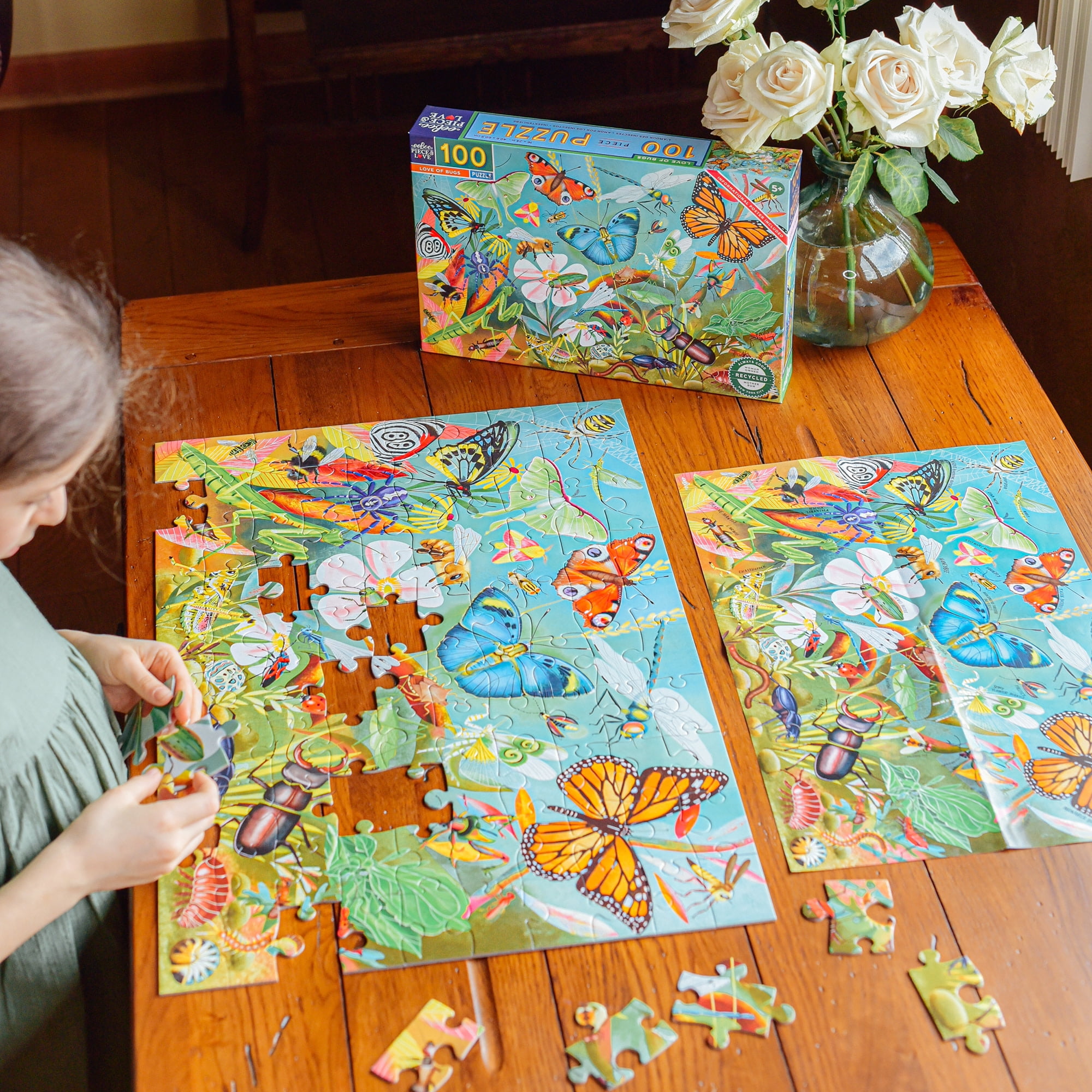 eeBoo: Love Of Bugs - 100 Piece Puzzle - 24 x 16" Kids Jigsaw, Glossy High-Quality Pieces, Children Ages 5+