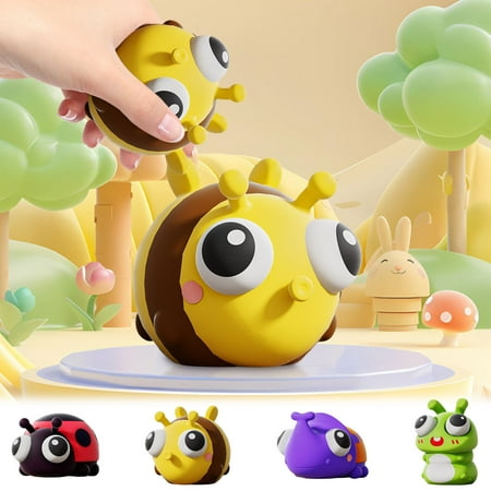 Kadlawus 4Pcs Stress RelieverToyforKids Decompression Pressure Release Insect Eye-Bulging Worm Squeeze Creative Fidget SensoryToyfor Anxiety Relief and Focus