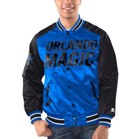 Men s Starter Blue/Black Orlando Magic Renegade Satin Full-Snap Varsity Jacket