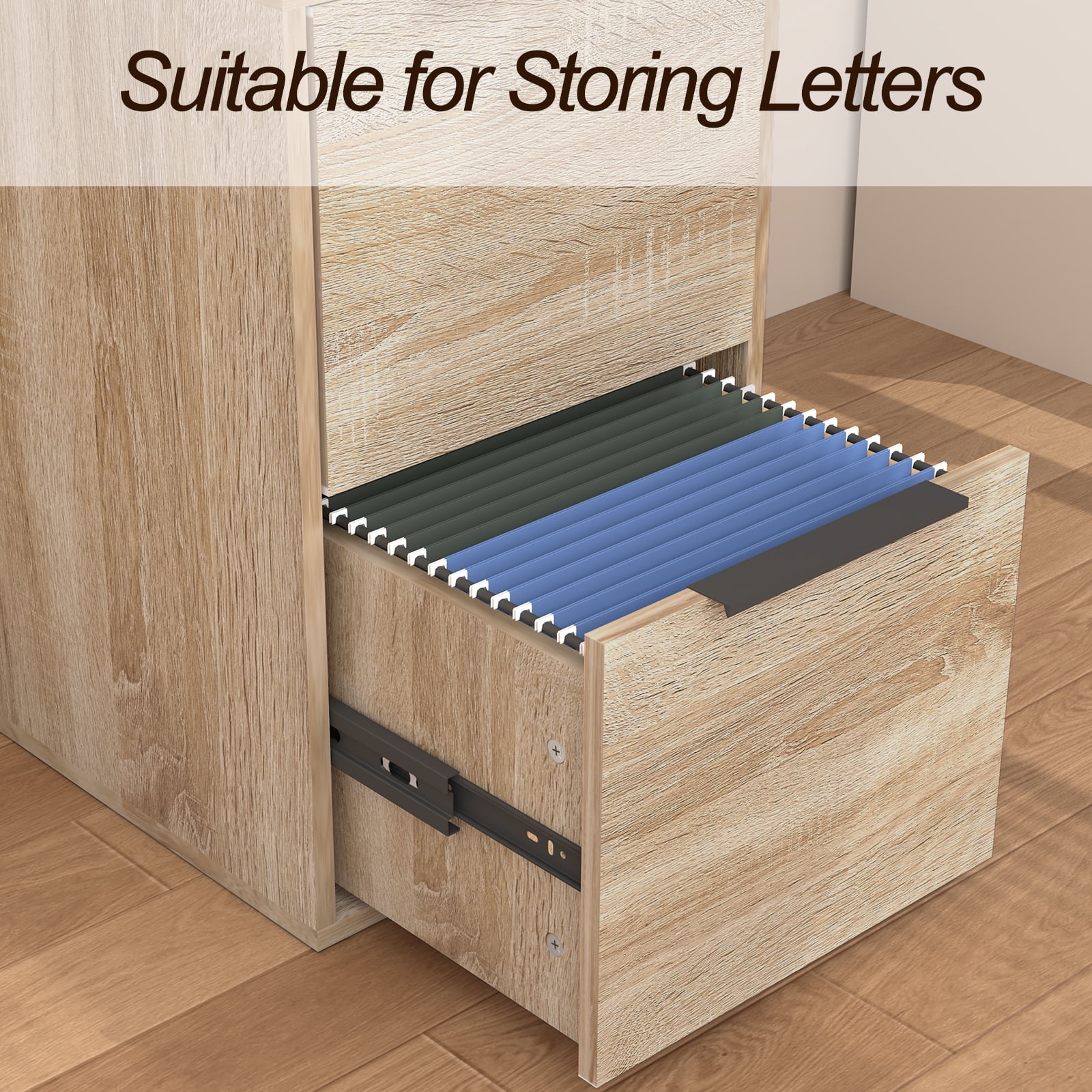 Marcree 2 Drawer File Cabinet, Wood Small Filing Cabinets with Hanging Bars for Letter Size, Wooden Vertical File Cabinets for Home Office, Oak
