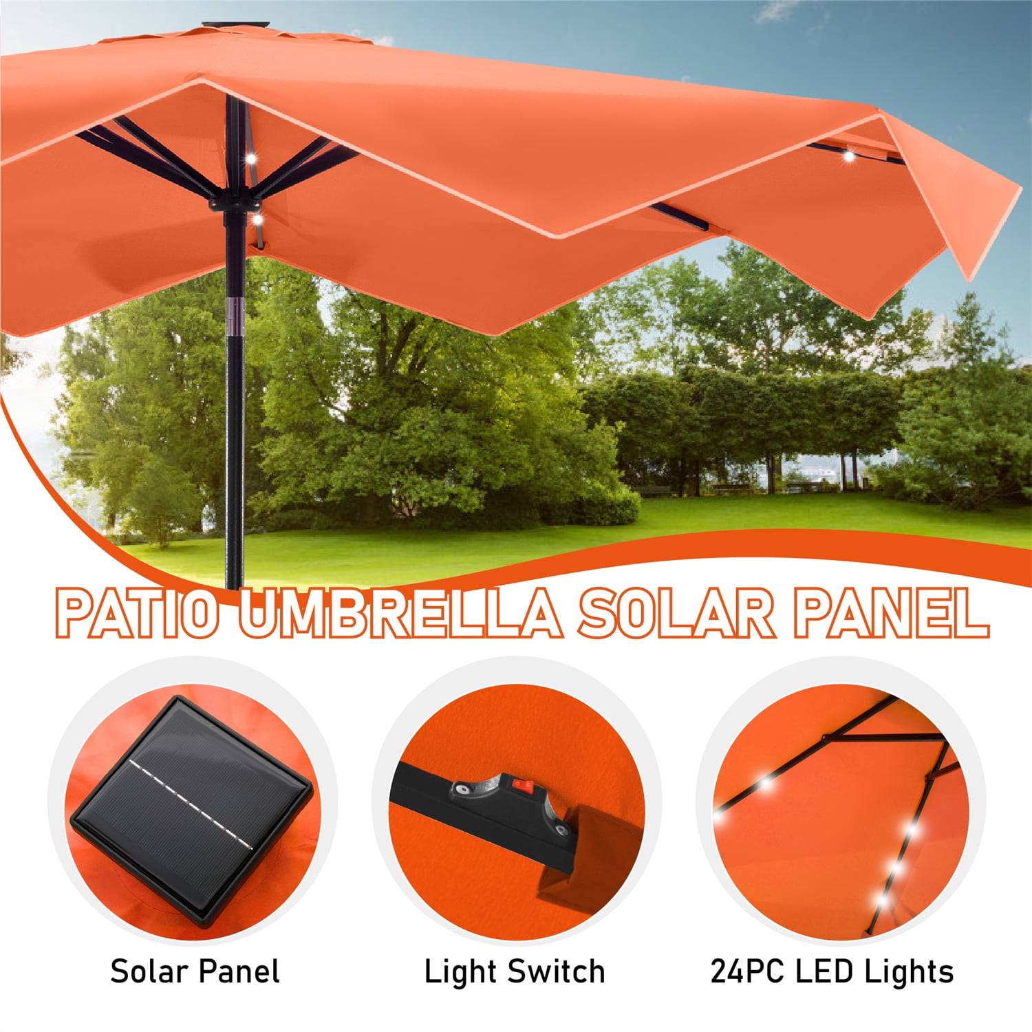 Summit Living 10FT Solar LED Outdoor Market Patio Umbrella With Easy Tilt Adjustment, Orange