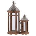 thumbnail image 2 of Benzara Gothic Hexagonal Lantern Silver Pierced Metal Top-Set of 2-Brown Candleholder, 2 of 2