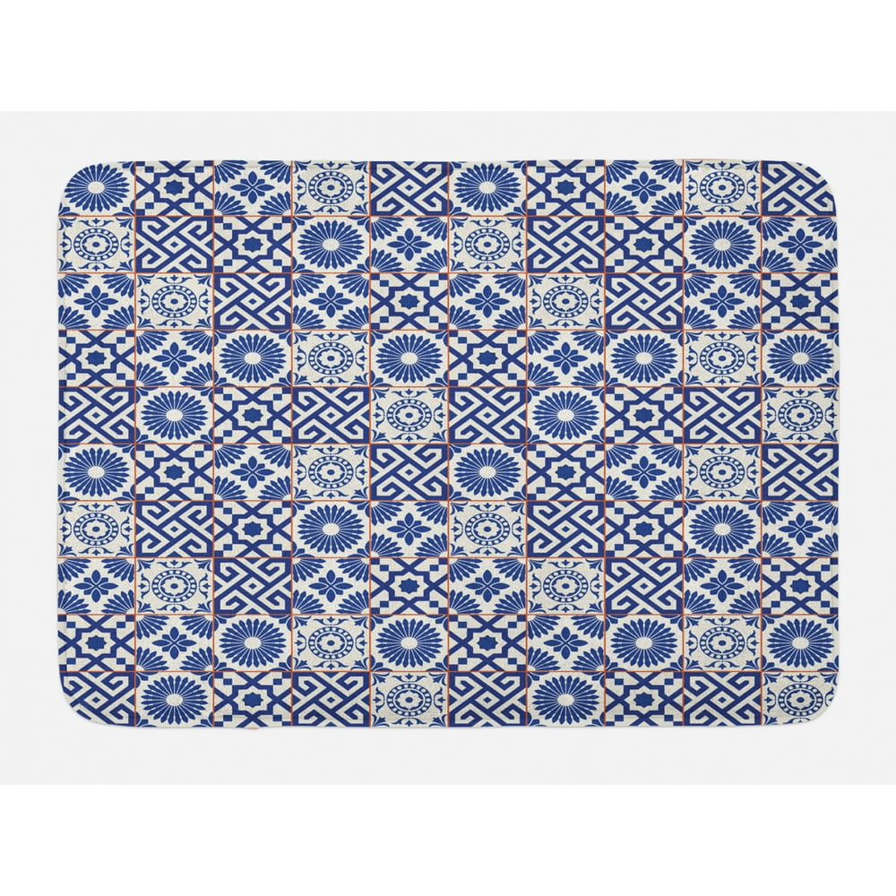 Moroccan Bath Mat, Old Ottoman Style Inspired Mix of Moroccan Tiles in