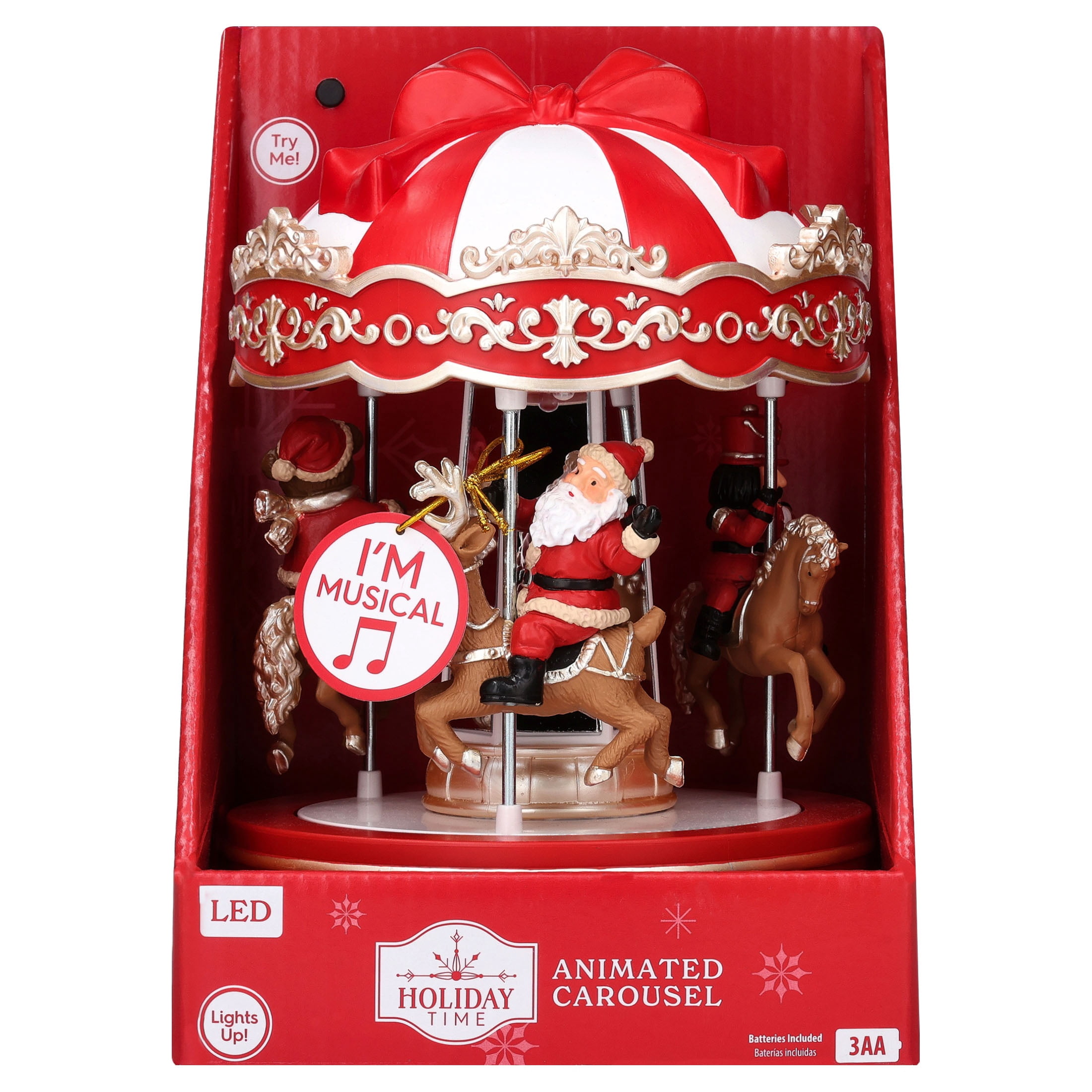 Light-Up and Musical Animated Carousel Christmas Village Decoration, Multicolor, 8", by Holiday Time