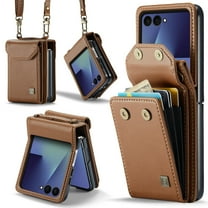 for Samsung Galaxy Z Flip 7 Wallet Case, PU Leather Magnetic Snap Crossbody Strap Card Slots RFID Blocking Drop Protective Phone Case Cover for Samsung Galaxy Z Flip 7 - Brown
