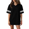 thumbnail image 7 of Pajama Dress for Women, Long Nightgowns for Women, Womens Sleep Shirt, Women'S Nightgown Short Sleeve Sleep Shirt V Neck Nightshirts Cotton Loose Comfy Pajamas Dress Casual Sleepwear, Black L, 7 of 7