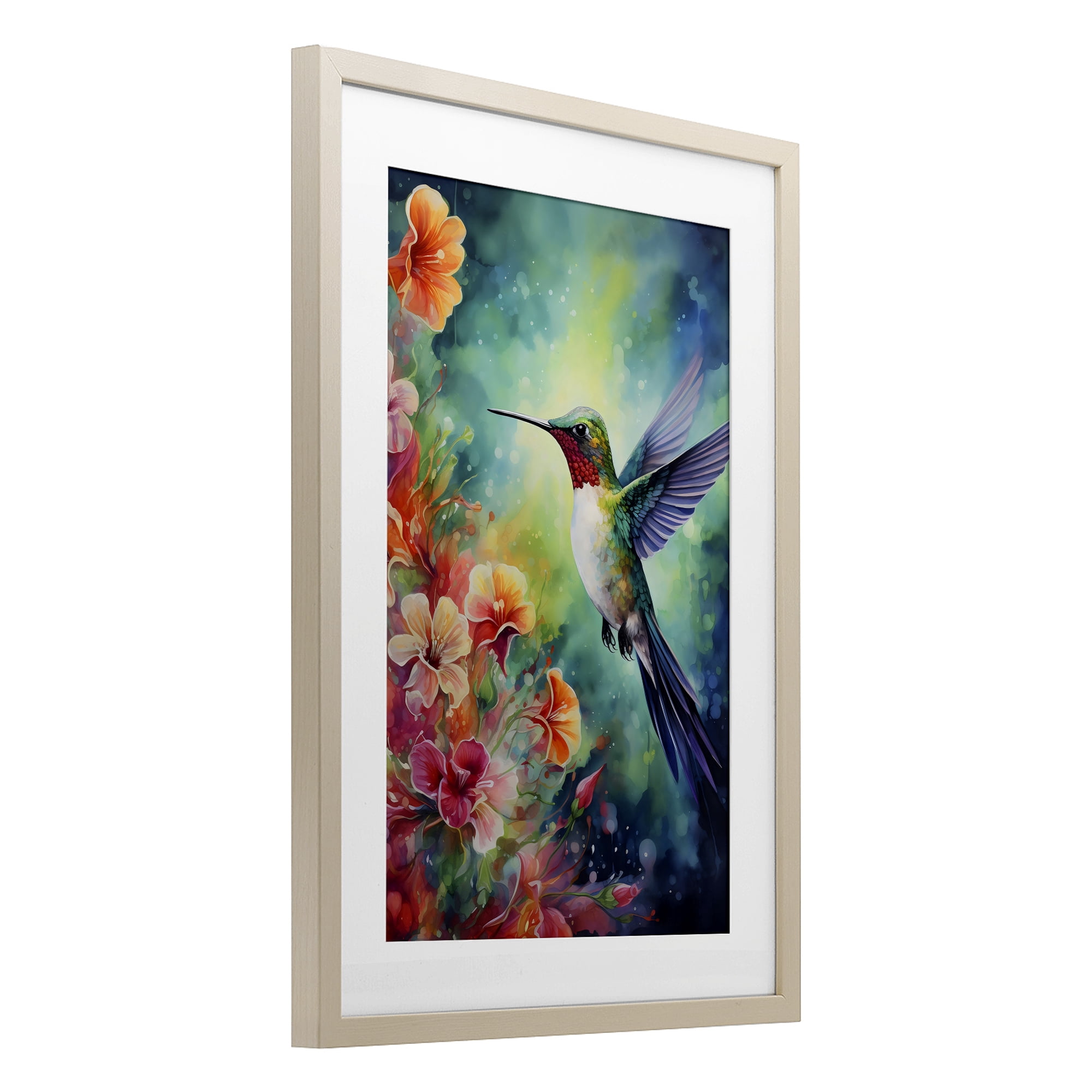 Stupell Industries Fluttering Hummingbird & Radiant Blossoms Birch Framed Print Under Glass, design by Creative Studio