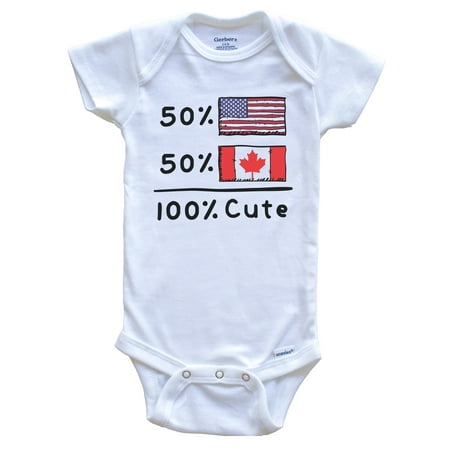 

50% American 50% Canadian 100% Cute Canada USA Flags Baby Bodysuit 6-9 Months White