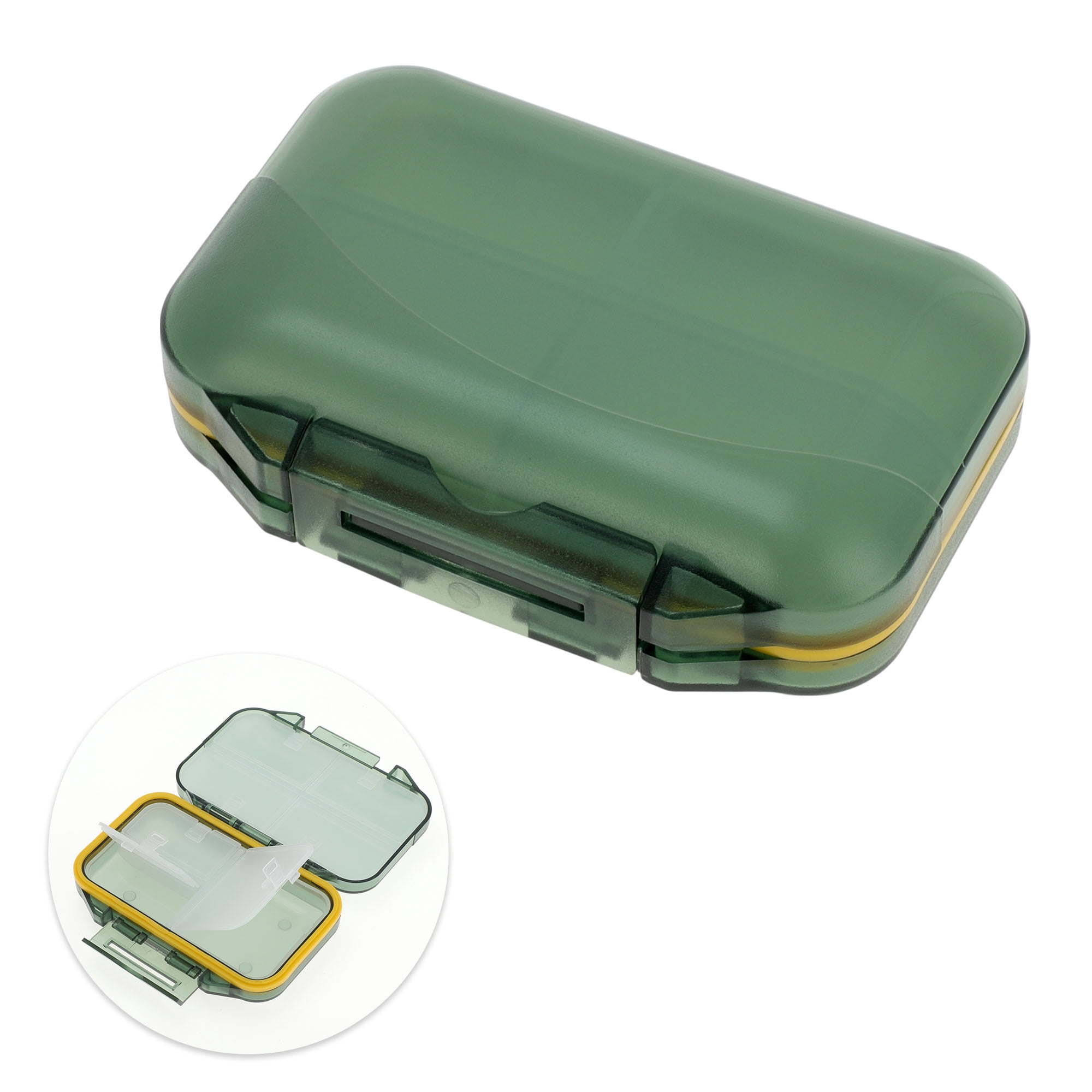 Unique Bargains 7 Grids Double Layers Portable Pill Box 1 Pc Green, Yellow
