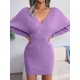 thumbnail image 4 of Vestido Mini de Punto Cruzado de Larga con de Murciélago para Cóctel para Mujer Púrpura S, 4 of 9