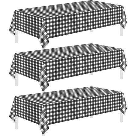 UniMall 3 Pack Black and White Checkered Tablecloths 54"x108" Disposable Plastic Table Cloths Buffalo Plaid Tablecloths for Home,Halloween,Picnic Table Covers for Pizza Party,Race Car Birthday Decors