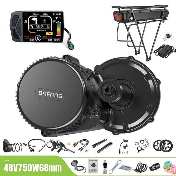 BAFANG Mid Drive Kit 750W BBS02B Electric Bike Conversion Kit 48V Ebike Conversion Kit for 68-73MM Mountain Bike Road Bike EKD01 Display and 48V17.5Ah Rear Rack Battery