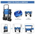 thumbnail image 5 of Extra Large Collapsible Wagon w/Removable Canopy, 250lbs Foldable Garden Cart w/Rear Storage, Heavy Duty Outdoor Push&Pull Utility Camping Beach Stroller w/Big Wheel&Adjustable Handles, Blue, 5 of 7