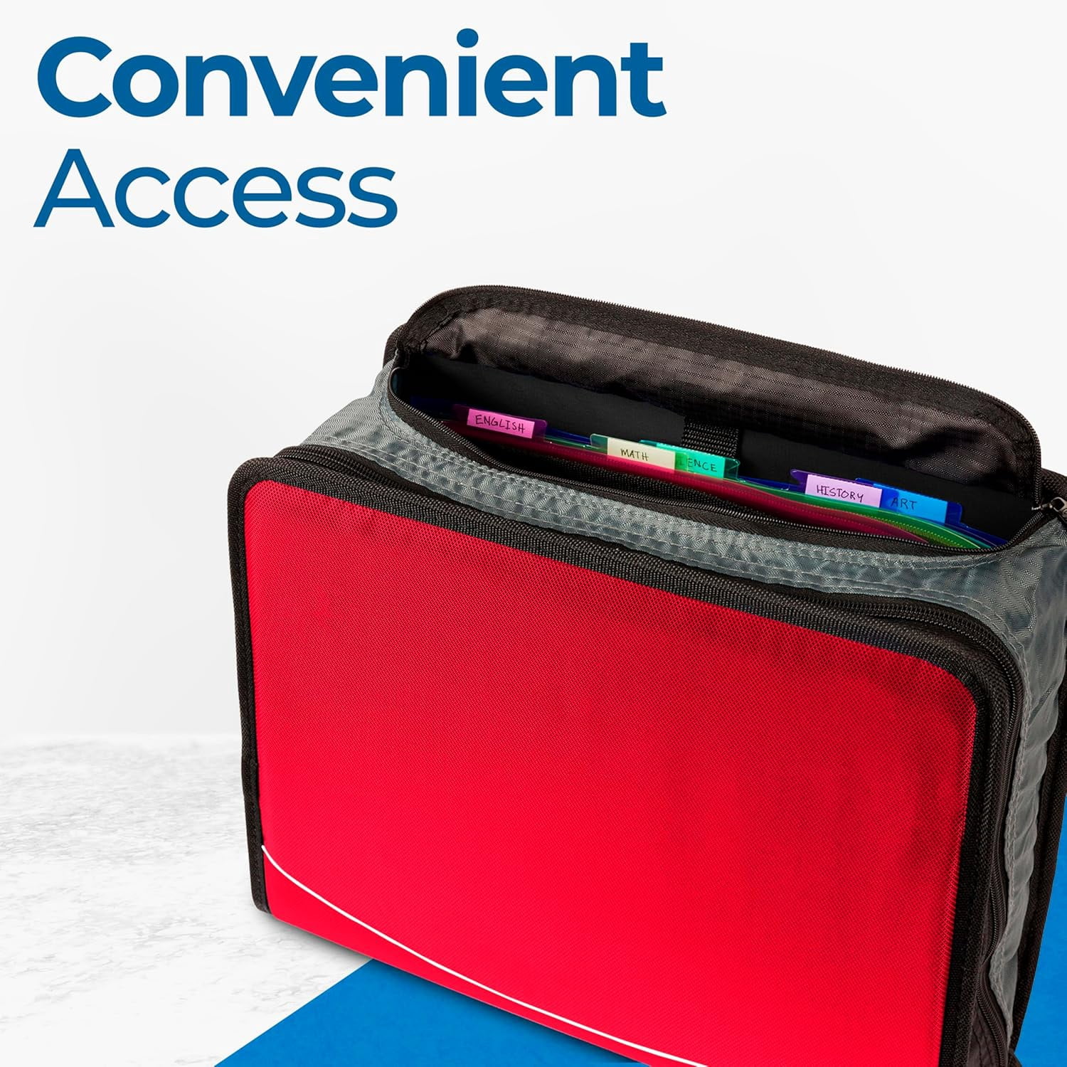 Case-it The King Sized Zip Tab Zipper Binder - 4 Inch D-Rings - 5 Subject File Folder - Multiple Pockets - 800 Sheet Capacity - Comes with Shoulder Strap - Fire Red D-186