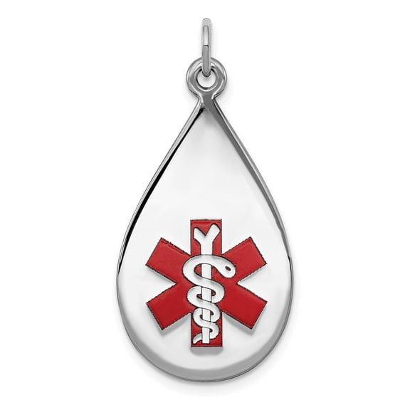 925 Sterling Silver Polished Medical Jewelry Pendant Necklace 28.3x16.1mm Wide Pendant for Women