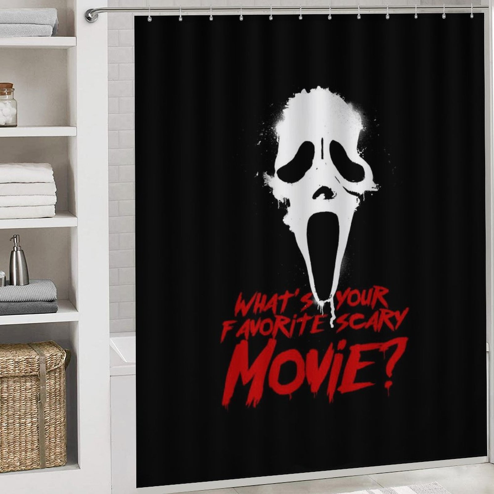 4 Pcs Horror Movie Scream Ghost Face Shower Curtain Sets with Non-Slip Rugs, Toilet Lid Cover and Bath Mat,Cartoon Waterproof Shower Curtain with 12 Hooks, Bathroom Decor Sets, 72" x 72"