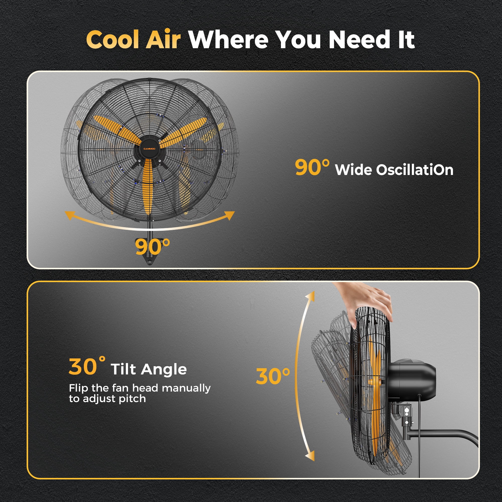 CAMMOO 24" Oscillating Misting Wall Mount Fan with 600D Oxford Cover, 3-Speed IP44 Waterproof High Velocity Industrial Commercial Outdoor Misting Fan for Covered Patio, Greenhouse, Garage