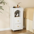 thumbnail image 2 of Salon Trolley Cart with Wheels, Wood Esthetician Cart, White Mobile Storage Organizer with 2 Drawers & 1 Open Shelf, Wood Salon Cart for Beauty Spa Bathroom Massage Esthetic Facial Station, 2 of 16