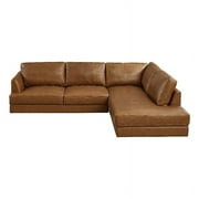 Ashcroft Griffith Upholstered Right-Facing Leather Sectional Sofa in Cognac Tan