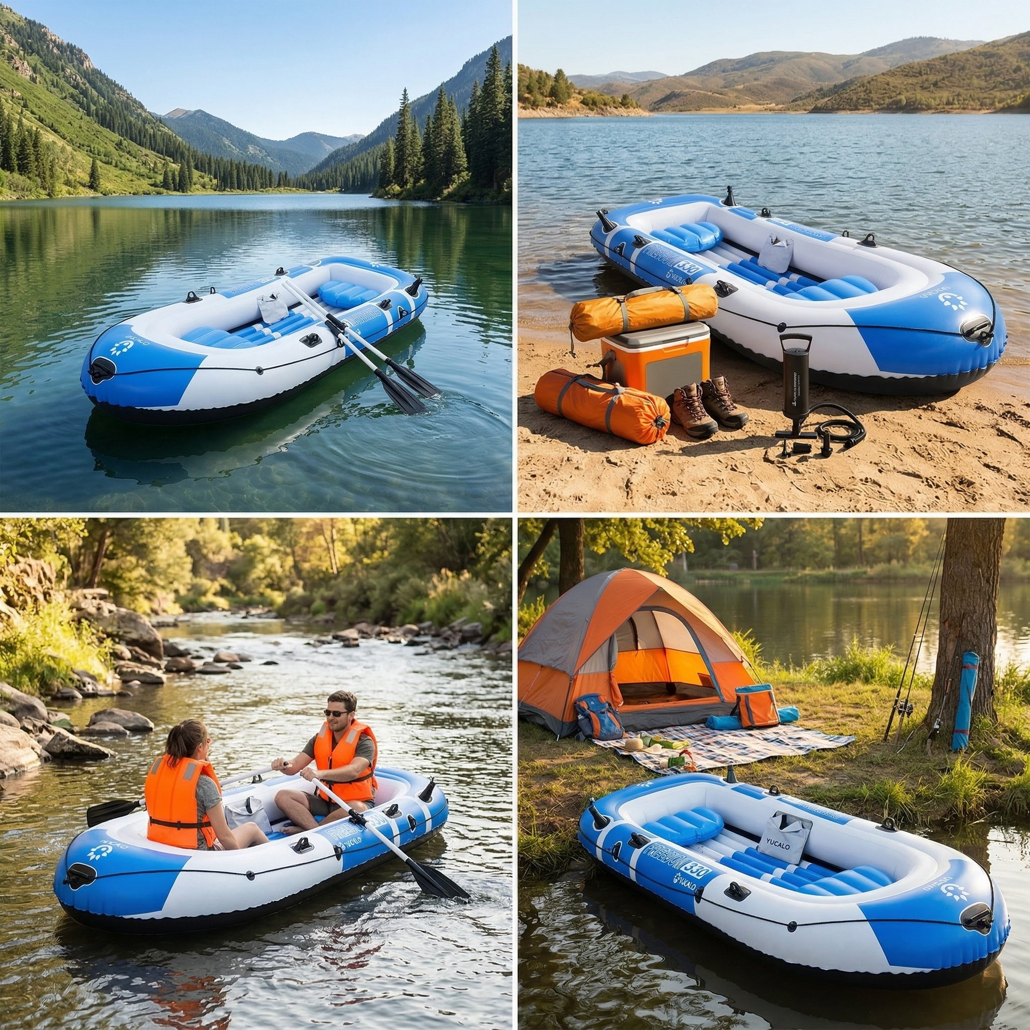 MQHUAYU 4 Person Inflatable Boat Series with Seats, Includes a Pair of Deluxe Oars,10.49FT×4.6FT