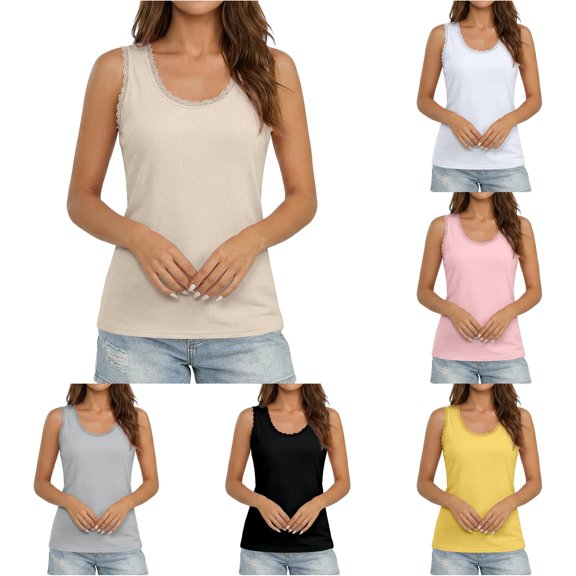 Kingdiese Womens Lace Tank Top Summer Round Neck Casual Sleeveless Shirt Blouse For Daily Wear Creme Tops for Women, Size XL