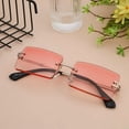 thumbnail image 1 of Rectangle Rimless Sunglasses for Men Women Vintage Retro Square Gold Metal Frameless Glasses Tinted Lens, 1 of 5