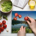 thumbnail image 3 of Scenery Cutting Board, Lake View Fishing Countryside Themed Trees and Reeds Work of Art Photo, Decorative Tempered Glass Cutting and Serving Board, Large Size, Multicolor, by Ambesonne, 3 of 5