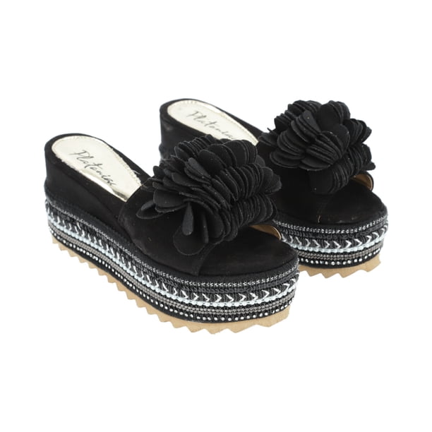 Sandalia De Plataforma Para Mujer Color Negro De Lycra Y Flor Platonia XIMENA-02-NEGRO