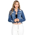 thumbnail image 4 of Cello Jeans Women's Juniors Ripped Frayed Cropped Jean Jacket (Dark Denim, Small), 4 of 4