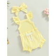 thumbnail image 3 of LMLYSoH Toddler Girls Clothes, Fly Sleeve Solid Color Romper Tops Drawstring Short Pants Headband Casual Outfits, 3 of 8