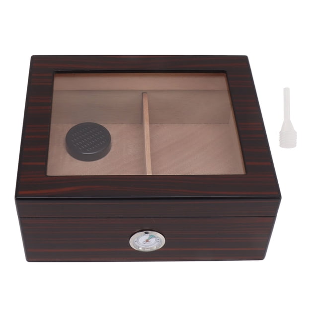 Humidificador de puros de madera con tapa transparente, humidor de escritorio para 50 puros con higrómetro para novios y padres.