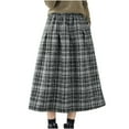 thumbnail image 3 of ClodeEU Womens Fall Winter Warm Plaid Wool Skirt ,High Elastic Waist A Line Pleated Wool Tartan Long Skirts C-Gray,Womens Plus XL, 3 of 6