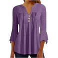 thumbnail image 2 of Teissuly Women's Casual Trumpet 3/4 Sleeve Buttoned Basic Ruched Tops Pleated T-shirts Blouses, 2 of 7