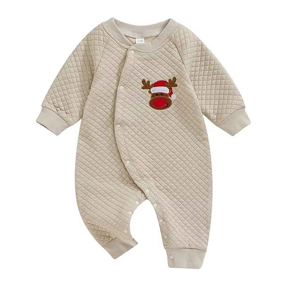 Weebloom Christmas Baby Boys Girls Romper Xmas Print Pullover Jumpsuit Clothes Pjs Loungewear Onesie Sleepers Pajamas Beige 0-3 Months