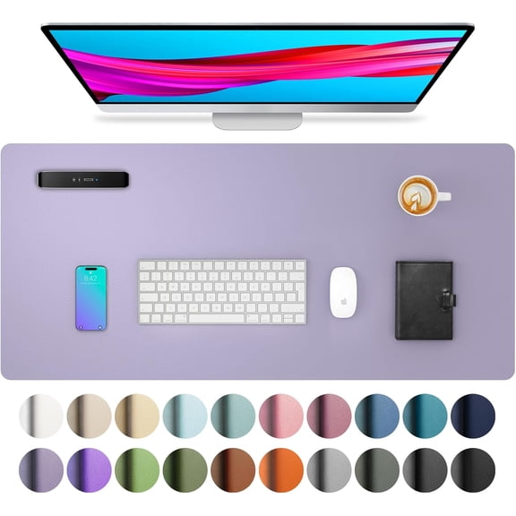Leather Desk Pad Protector, Large Mouse Pad, Office Desk Mat, Non-Slip PU Leather Desk Blotter, Laptop Desk Pad, Waterproof Desk Writing Pad for Office and Home (23.6" x 13.7", Lavender)