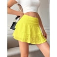 thumbnail image 6 of Women Pleated Mini Skirt Lace High Waisted Ruffle Short Skirts Yellow XXL, 6 of 8