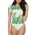 thumbnail image 2 of Goofa Cartoon Cactus Printed Women Rash Guard Short Sleeve,Tummy control Swimsuit Surfing Swimsuit Bathing Suit One Piece Swimsuit UPF 50-Small, 2 of 9