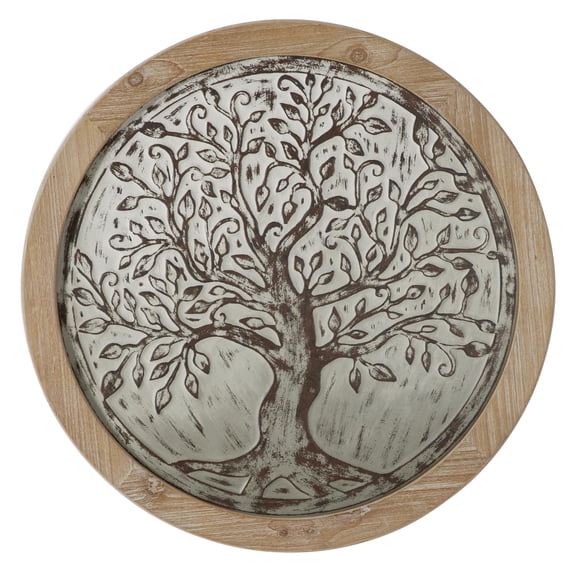 DecMode Brown Wooden Embossed Tree Wall Decor