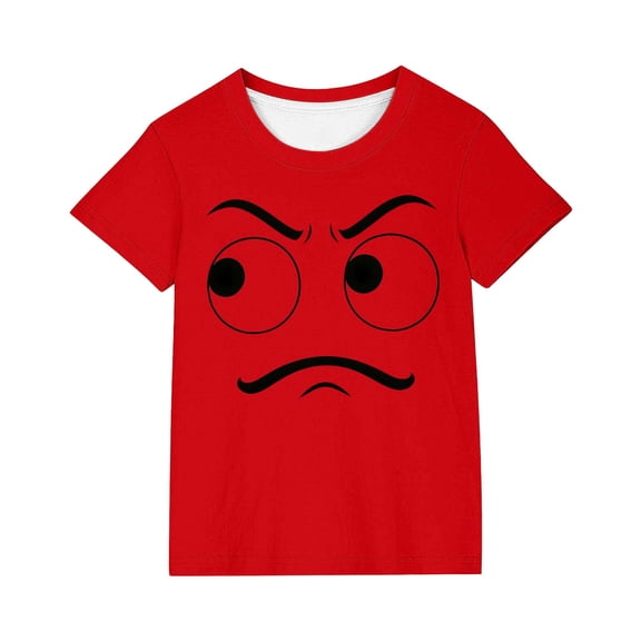 Auroural Toddler Girl 3T Clothing Kids Boys Girls Solid Color Funny Expression Print Short Sleeve Loose Comfortable T-Shirt Top Boys Summer Shirts