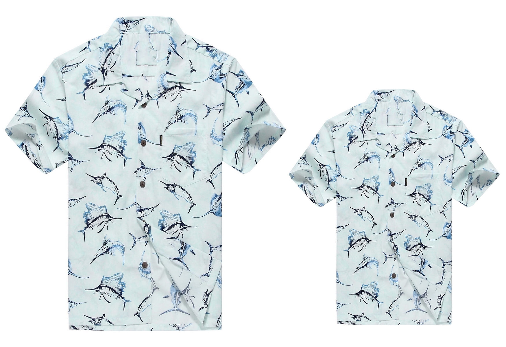 Matching Father Son Hawaiian Luau Outfit Men Shirt Boy Shirt Marlin Fish Blue 