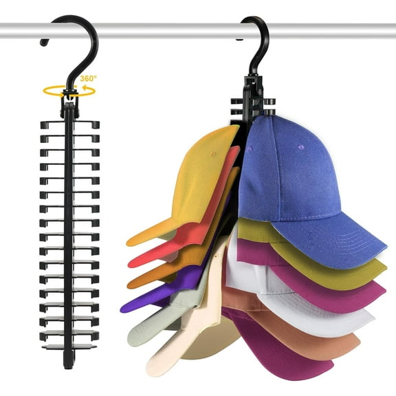 360-Degree Rotating Hat Organizer for Baseball Caps, Hat Rack Holder Display, Storage for Door, Closet, Bedroom, Holds Up To 32 Caps, Black