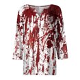 thumbnail image 4 of Blusa informal holgada con cuello en V, mangas 3/4 y botones para mujer, con efecto tie-dye, en rojo y blanco, 4 of 5