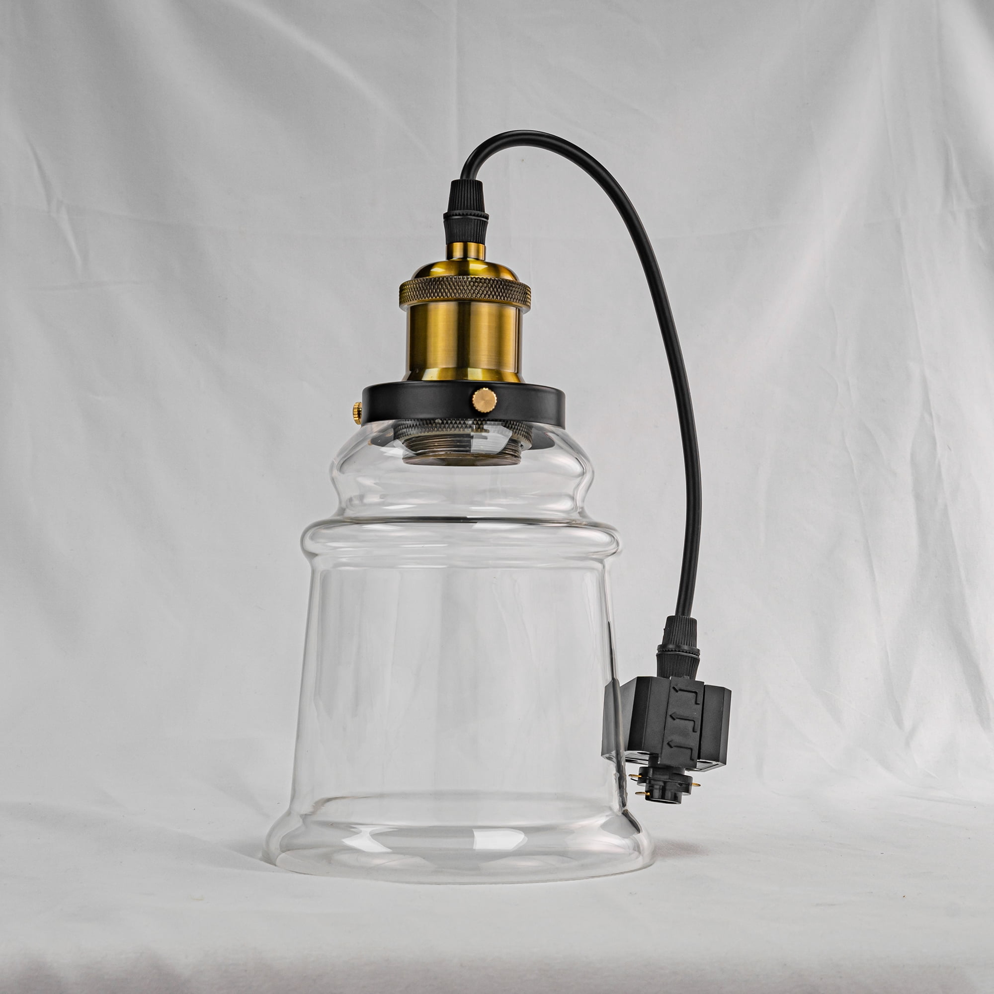 Kiven H-Type Track Lighting Industrial Kitchen Pendant Light Antique Brass Hanging Fixture with Glass Shade - 3 Pack